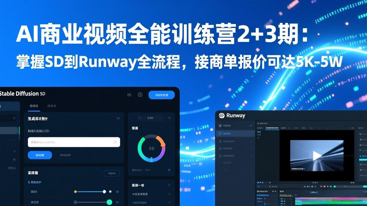 [人工智能]（17235期）AI商业视频全能训练营2+3期：掌握SD到Runway全流程，接商单报价可达5K-5W
