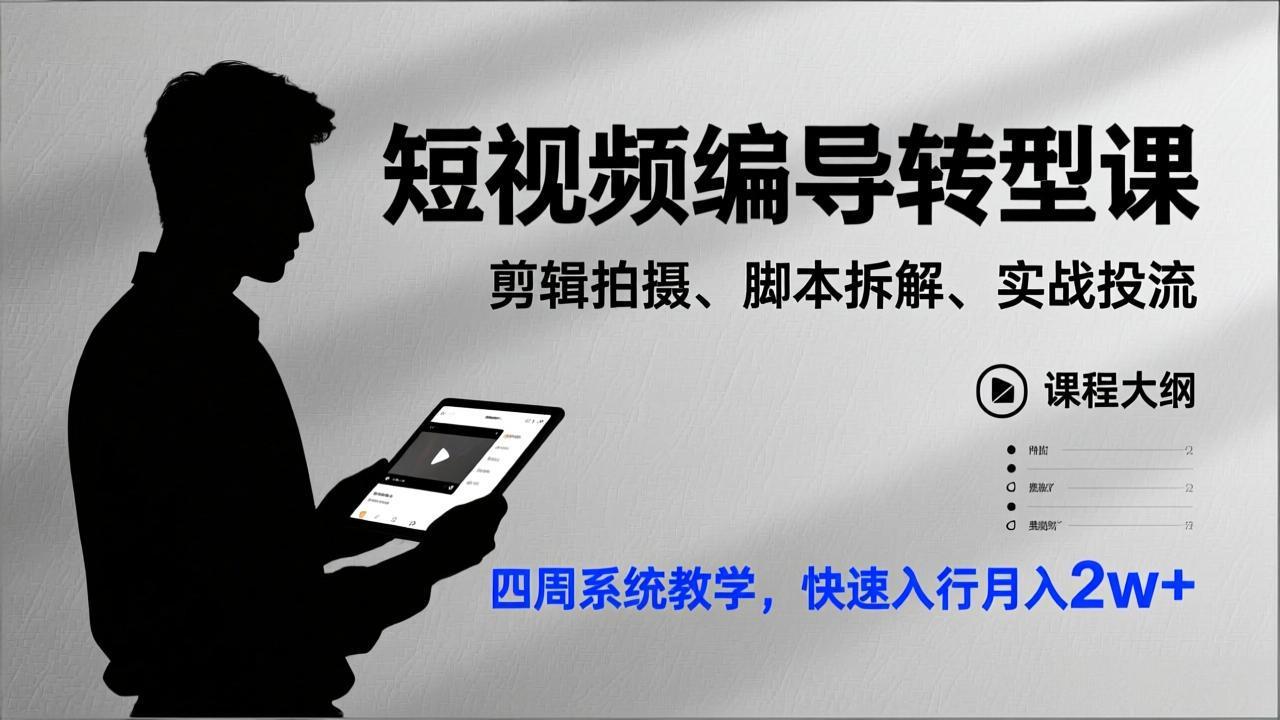 [短视频运营]（17062期）短视频编导转型课，剪辑拍摄、脚本拆解、实战投流，四周系统教学，快速入行月入2w+