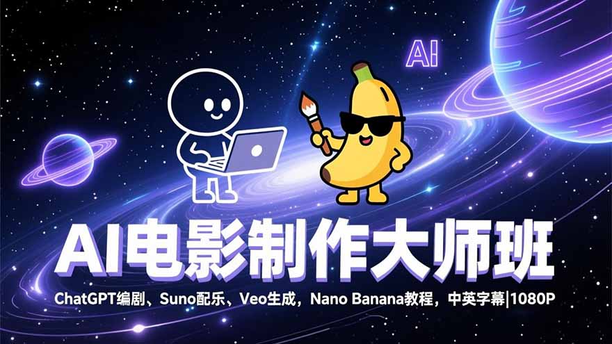 [人工智能]（17011期）AI电影制作大师班：ChatGPT编剧、Suno配乐、Veo生成，Nano Banana教程，中英字幕|1080P