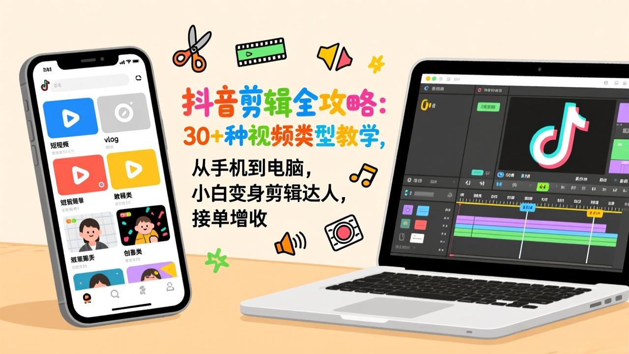 [抖音小店]（17254期）抖音剪辑全攻略：30+种视频类型教学，从手机到电脑，小白变身剪辑达人，接单增收