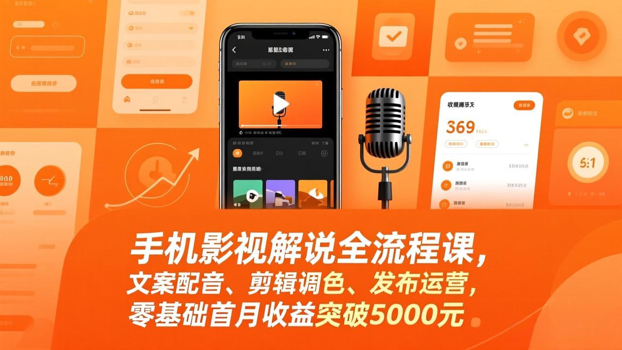 [短视频运营]（17391期）手机影视解说全流程课，文案配音、剪辑调色、发布运营，零基础首月收益突破5000元