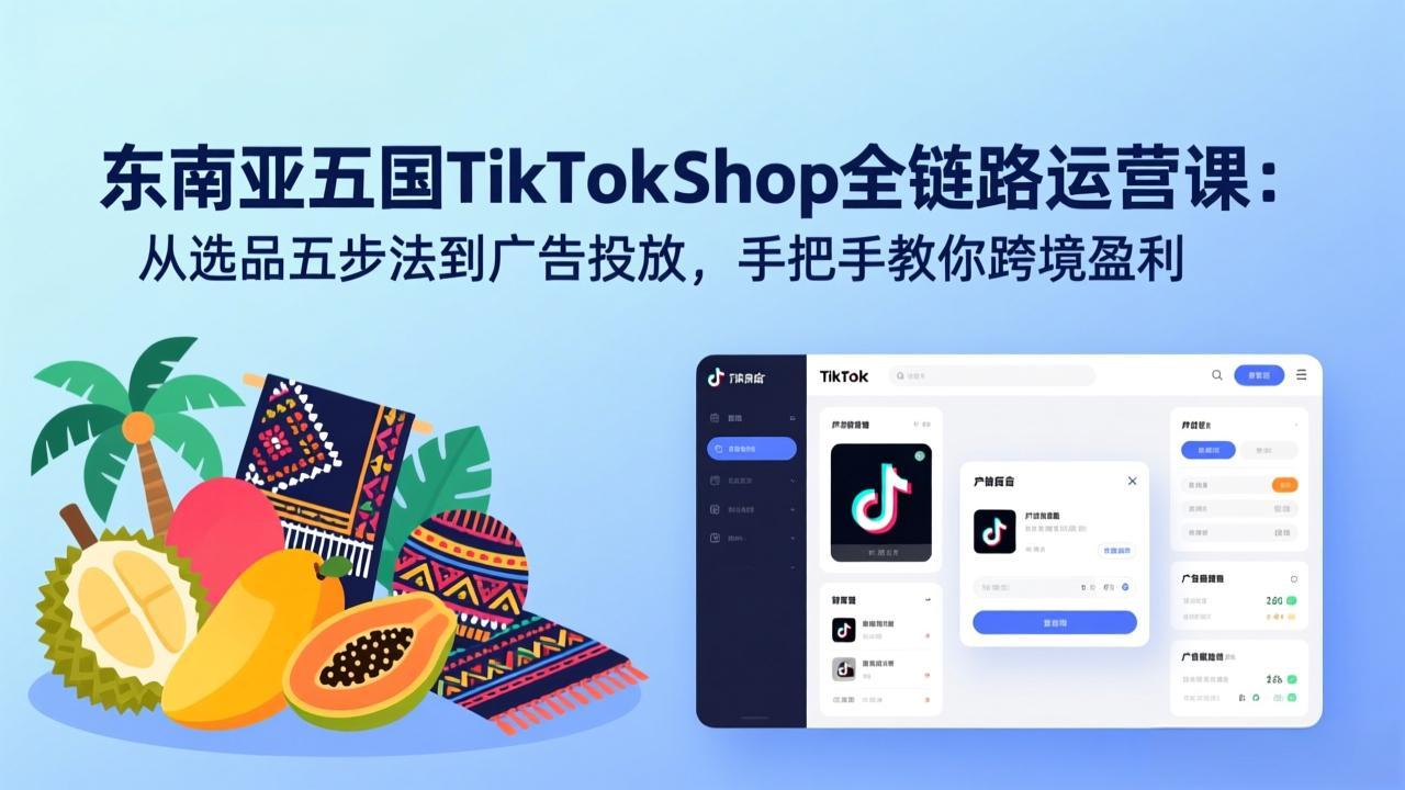 [跨境电商]（17511期）东南亚五国TikTok Shop全链路运营课：从选品五步法到广告投放，手把手教你跨境盈利