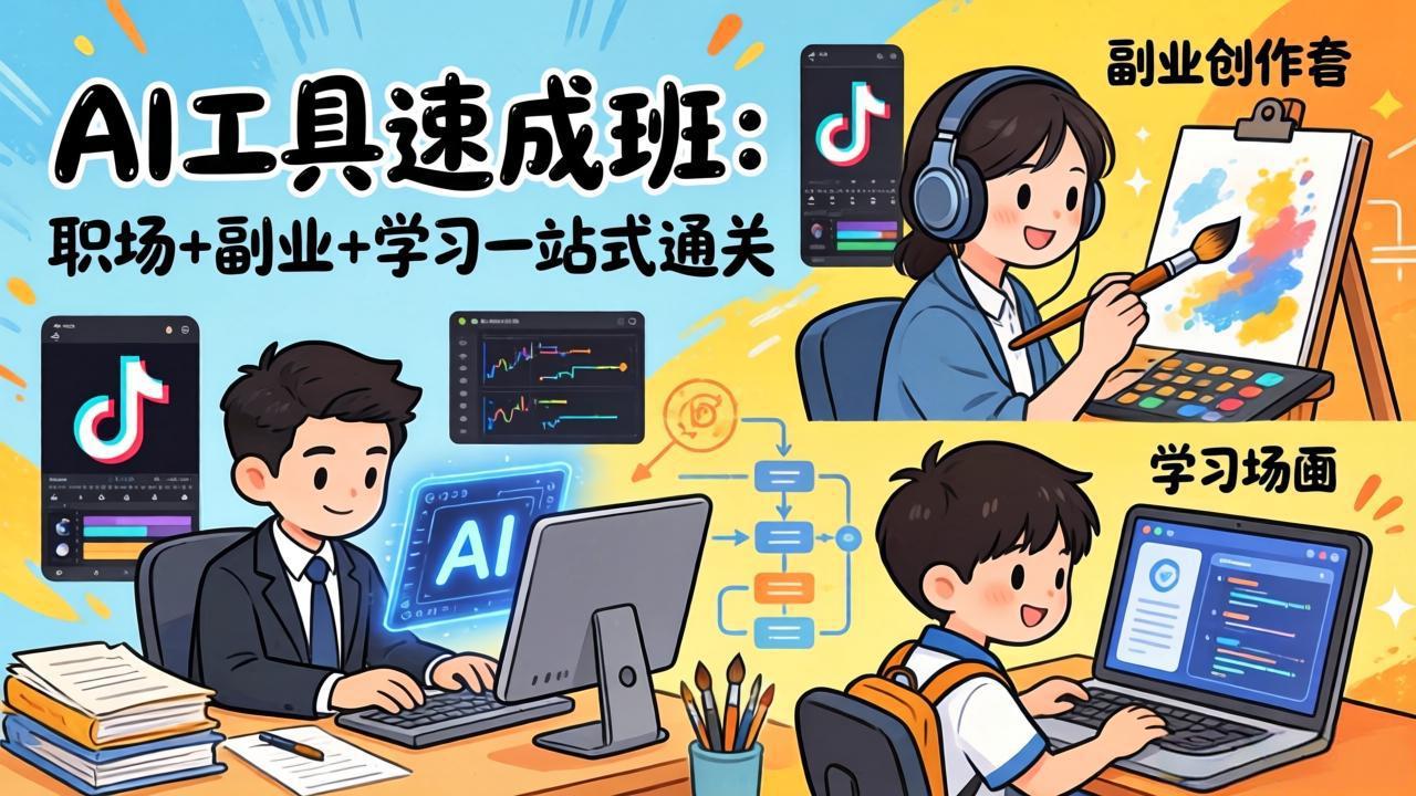 [短视频运营]（17650期）AI工具速成班：职场+副业+学习一站式通关，20+爆款类型+剪映技巧+抖音算法，0基础快速上手