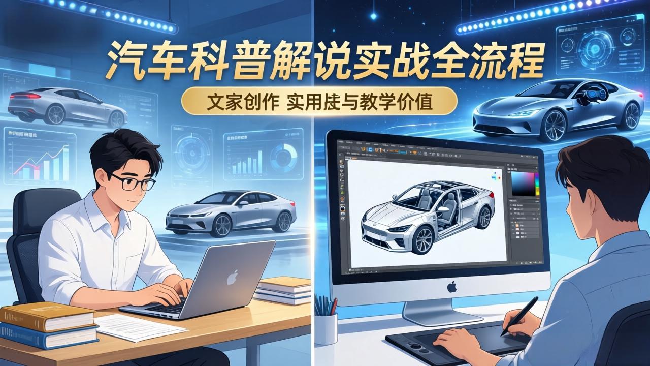 [短视频运营]（17665期）抖音汽车科普解说实战：文案+动画+画面处理+去水印全流程，打造专业汽车科普视频