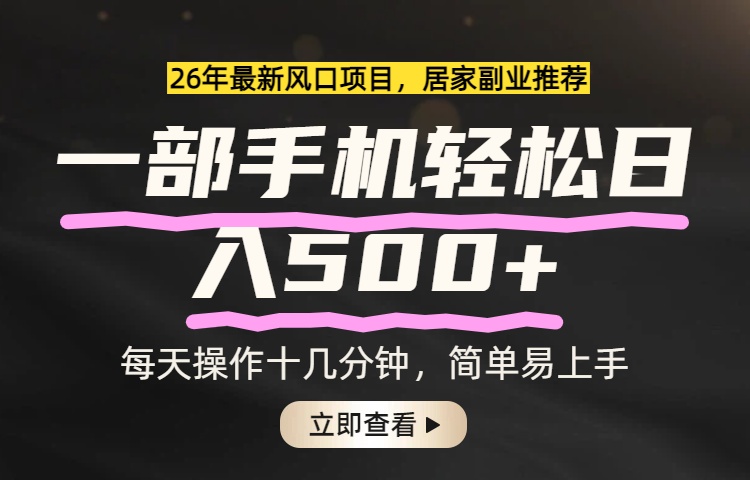 [虚拟项目]（17680期）26年居家副业首选，一部手机轻松日入500+，长期稳定可做