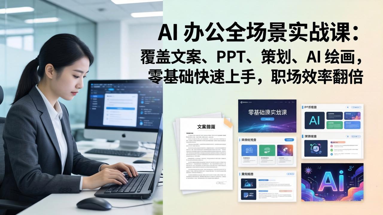 [人工智能]（17732期） AI 办公全场景实战课：覆盖文案、PPT、策划、AI 绘画，零基础快速上手，职场效率翻倍