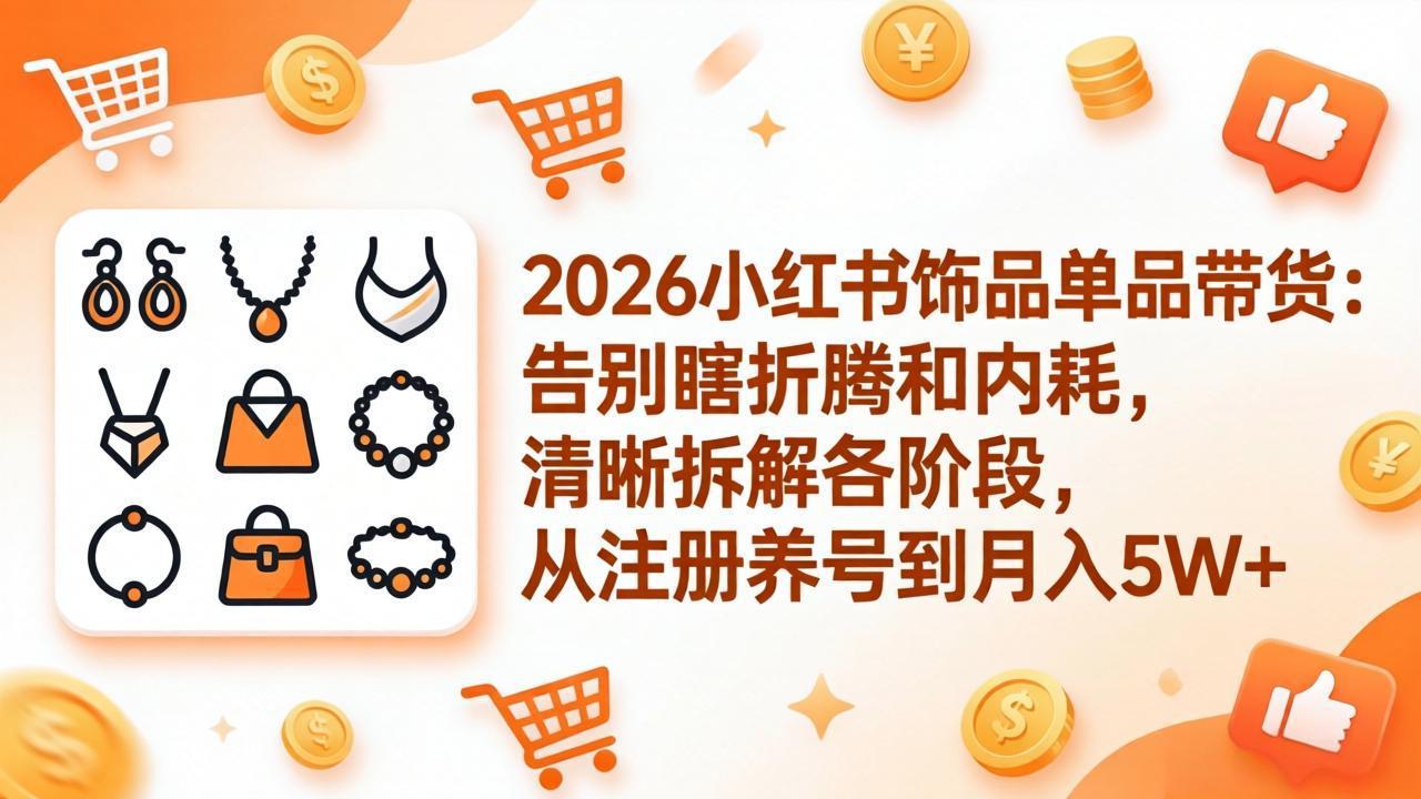 [短视频运营]（17861期）2026小红书饰品单品带货：告别瞎折腾和内耗，清晰拆解各阶段，从注册养号到月入5W+-第1张图片-智慧创业网