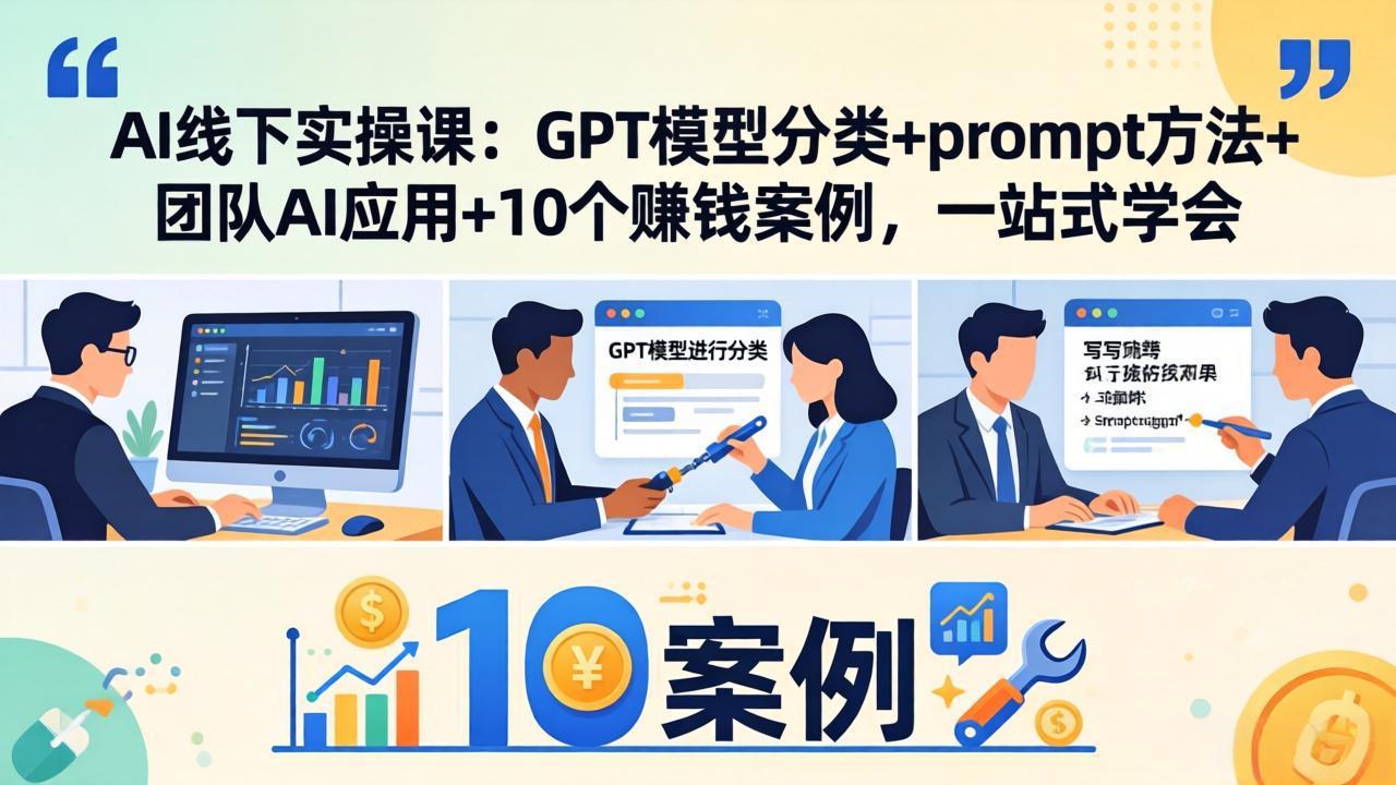[人工智能]（18017期）AI线下实操课：GPT模型分类+prompt方法+团队AI应用+10个赚钱案例，一站式学会