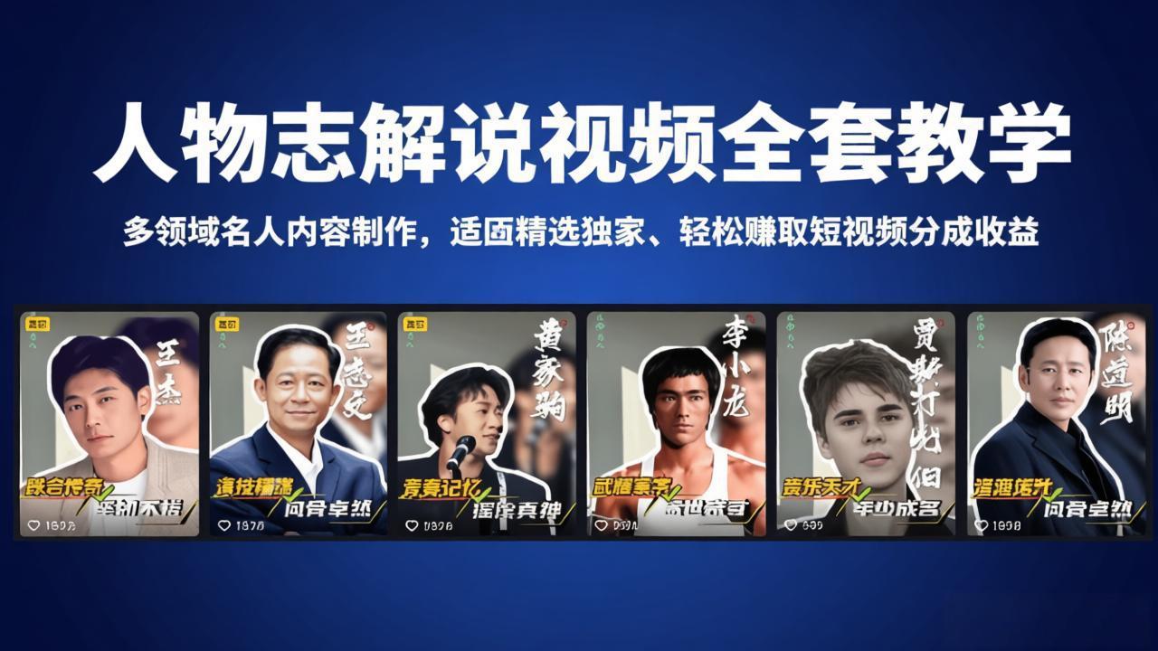 [短视频运营]（18205期）人物志解说视频全套教学，多领域名人内容制作，适配精选独家，轻松赚取短视频分成收益