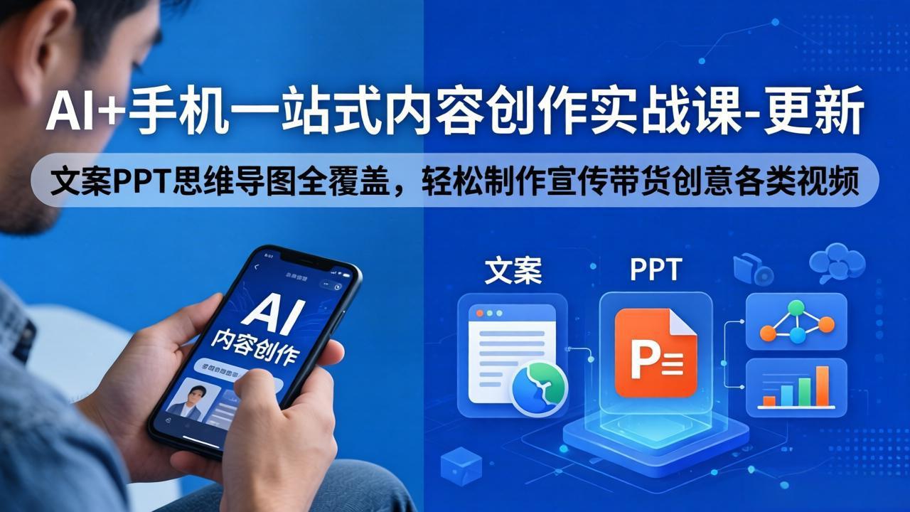 [短视频运营]（18204期）AI+手机一站式内容创作实战课-更新，文案PPT思维导图全覆盖，轻松制作宣传带货创意各类视频-第1张图片-智慧创业网