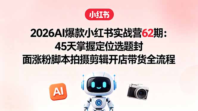 [小红书]（18606期）2026AI爆款小红书实战营62期：45天掌握定位选题封面涨粉脚本拍摄剪辑开店带货全流程-第1张图片-智慧创业网