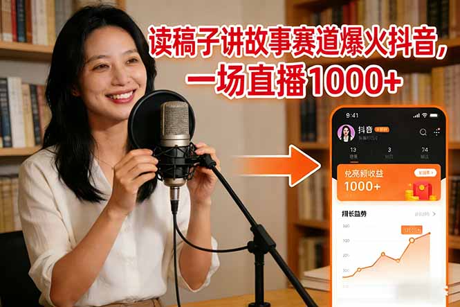 [虚拟项目]（17073期）读稿子讲故事赛道爆火抖音，一场直播日入1000+