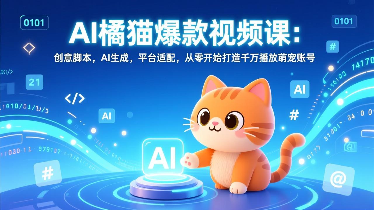 [人工智能]（17091期）AI橘猫爆款视频课：创意脚本，AI生成，平台适配，从零开始打造千万播放萌宠账号