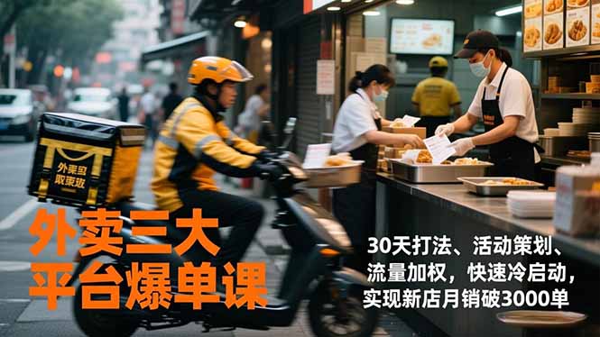 [创业项目]（17019期）外卖三大平台爆单课，30天打法、活动策划、流量加权，快速冷启动，实现新店月销破3000单