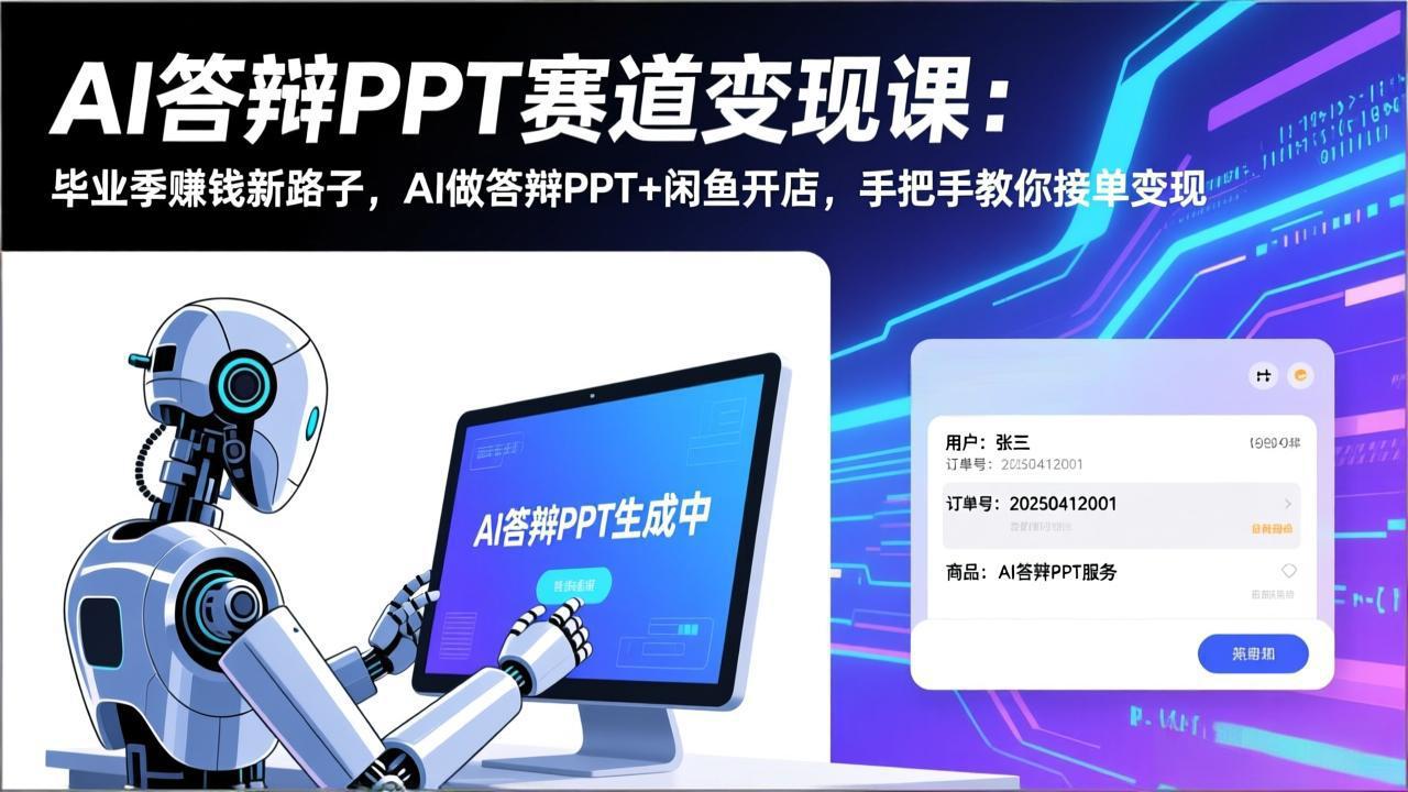 [热门给力项目]（17546期）AI答辩PPT赛道变现课(视频+文档)：毕业季赚钱新路子，AI做答辩PPT+闲鱼开店，教你接单变现