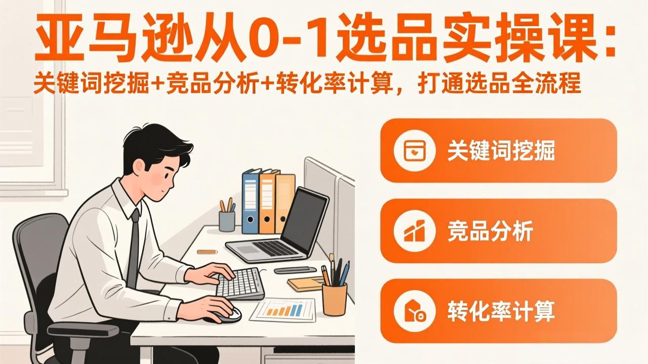 [跨境电商]（17567期）亚马逊从0-1选品实操课(更新3月)：关键词挖掘+竞品分析+转化率计算，47节打通选品全流程