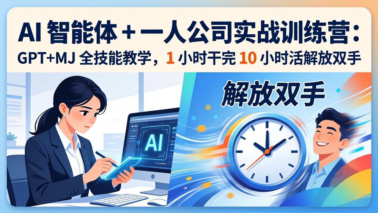 [人工智能]（17834期）AI 智能体 + 一人公司实战训练营：GPT+MJ 全技能教学，1 小时干完 10 小时活解放双手