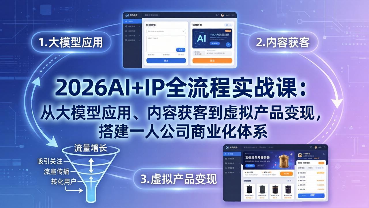 [人工智能]（17863期）2026AI+IP全流程实战课：从大模型应用、内容获客到虚拟产品变现，搭建一人公司商业化体系