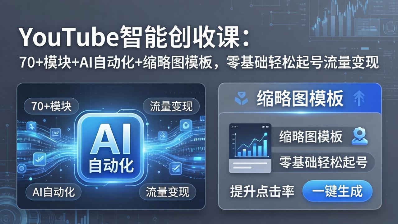 [国外项目]（17926期）YouTube智能创收课：70+模块+AI自动化+缩略图模板，零基础轻松起号流量变现-第1张图片-智慧创业网