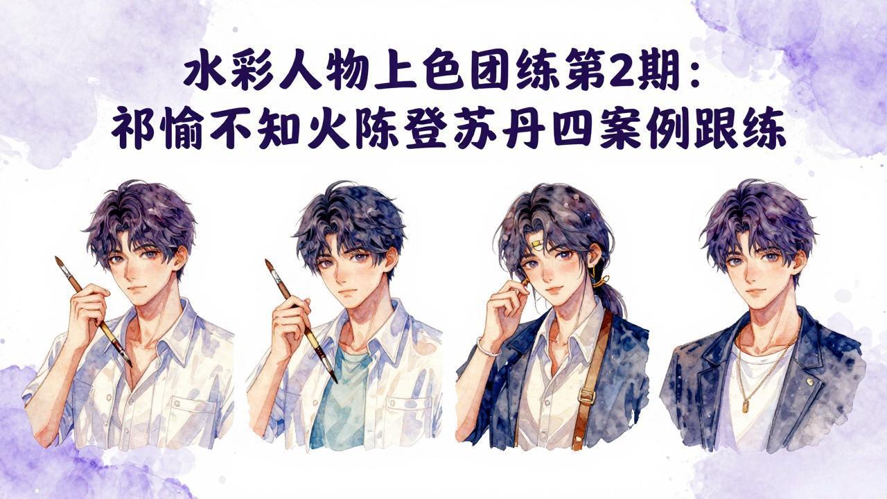 [美工-摄影-建站]（17954期）水彩人物上色团练第2期：祁煜不知火陈登苏丹四案例跟练，手把手提升绘画能力