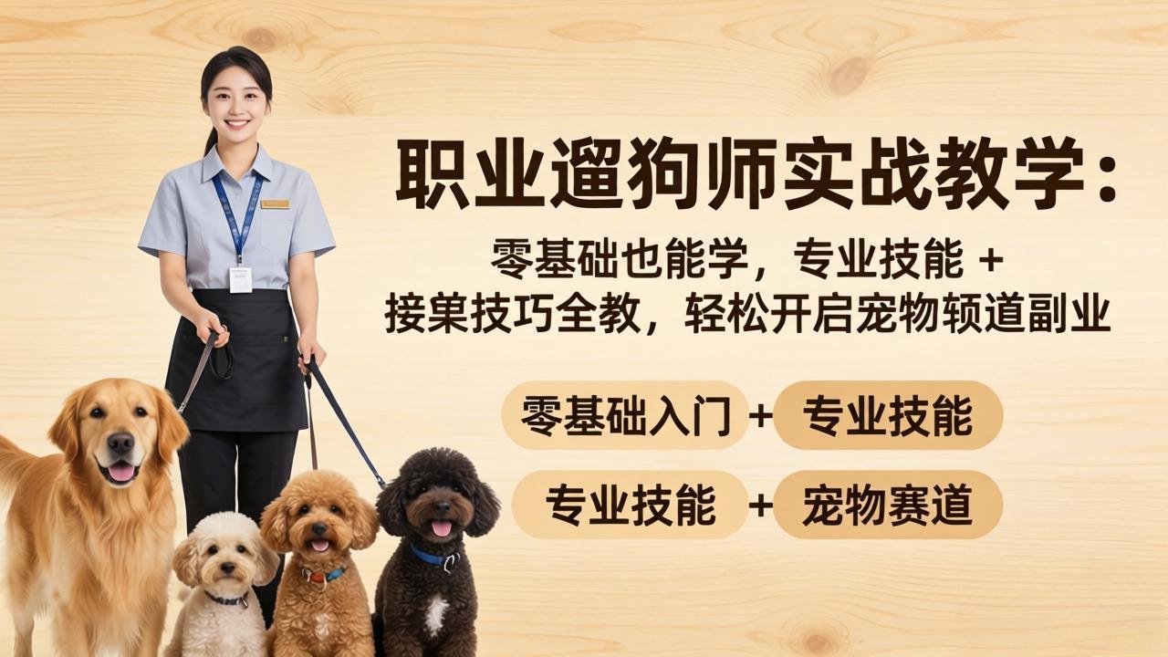 [创业项目]（18115期）职业遛狗师实战教学：零基础也能学，专业技能 + 接单技巧全教，轻松开启宠物赛道副业