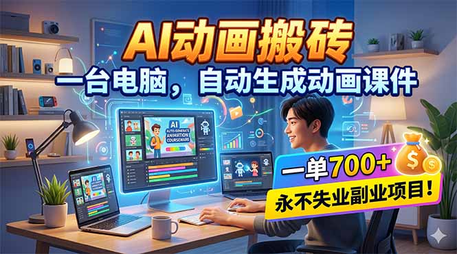 [人工智能]（18239期）AI动画搬砖，一台电脑，自动生成动画课件，一单800+  永不失业副业项目！