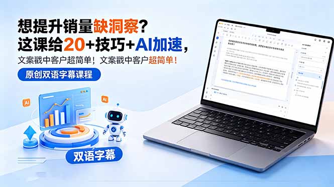 [国外项目]（18408期）想提升销量缺洞察？这课给 20 + 技巧 + AI 加速，文案戳中客户超简单！【原创双语字幕】-第1张图片-智慧创业网