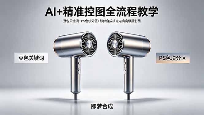 [AI人工智能]（18331期）AI+精准控图全流程教学 豆包关键词+PS色块分区+即梦合成搞定电商高级摄影图