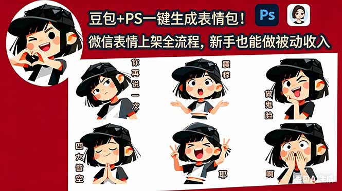 [AI人工智能]（18402期）豆包+PS一键生成表情包！微信表情上架全流程，新手也能做被动收入