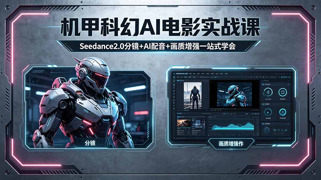 [AI人工智能]（18303期）机甲科幻 AI 电影实战课，Seedance2.0 分镜 + AI 配音 + 画质增强一站式学会