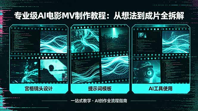 [AI人工智能]（18295期）专业级AI电影MV制作教程，从想法到成片全拆解，宫格镜头+提示词模板+AI工具一站式教学
