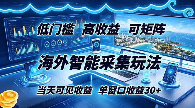 [虚拟项目]（18955期）海外智能采集玩法，低门槛高单价可矩阵，当天可见收益，单窗口30+