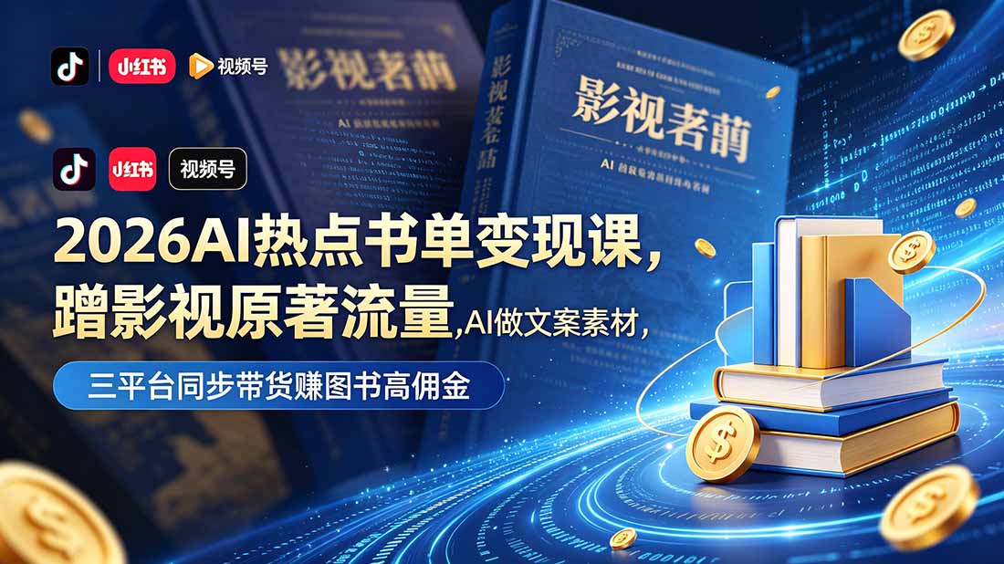 [热门给力项目]（18727期）2026AI热点书单变现课，蹭影视原著流量，AI做文案素材，三平台同步带货赚图书高佣金-第1张图片-智慧创业网