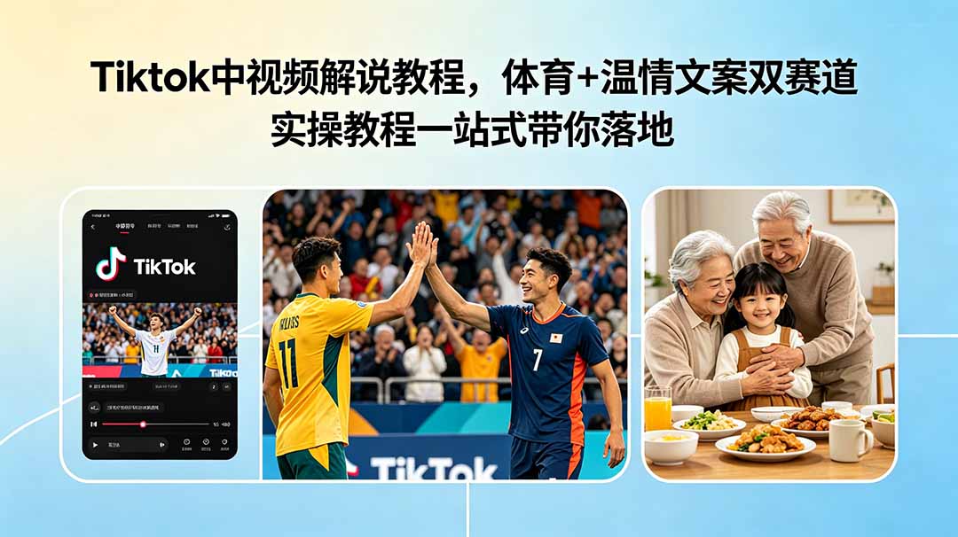 [跨境电商]（18910期）Tiktok中视频解说教程，体育+温情文案双赛道实操教程一站式带你落地