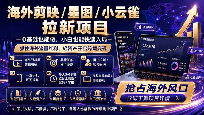 [国外项目]（18567期）海外剪映 / 星图 / 小云雀拉新项目 普通人也能上手的跨境流量变现副业