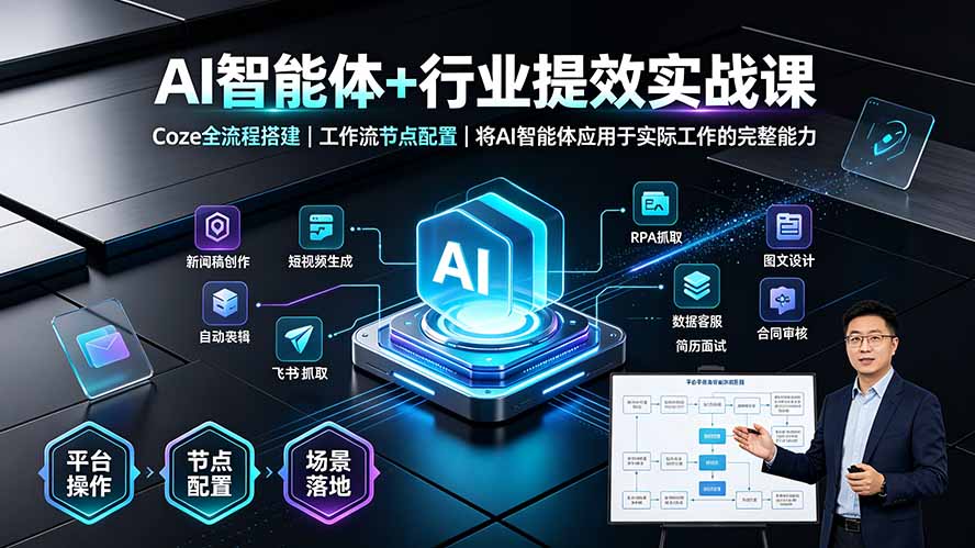 [AI人工智能]（19281期）AI智能体+行业提效实战课·Coze全流程搭建｜工作流节点配置｜将AI智能体应用于实际工作的完整能力