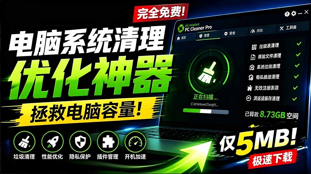 [其它资料]（19282期）轻松吊打Win系统自带工具！电脑清理优化神器，拯救电脑容量，仅5MB，完全免费使用 PC Cleaner Pro-第1张图片-智慧创业网