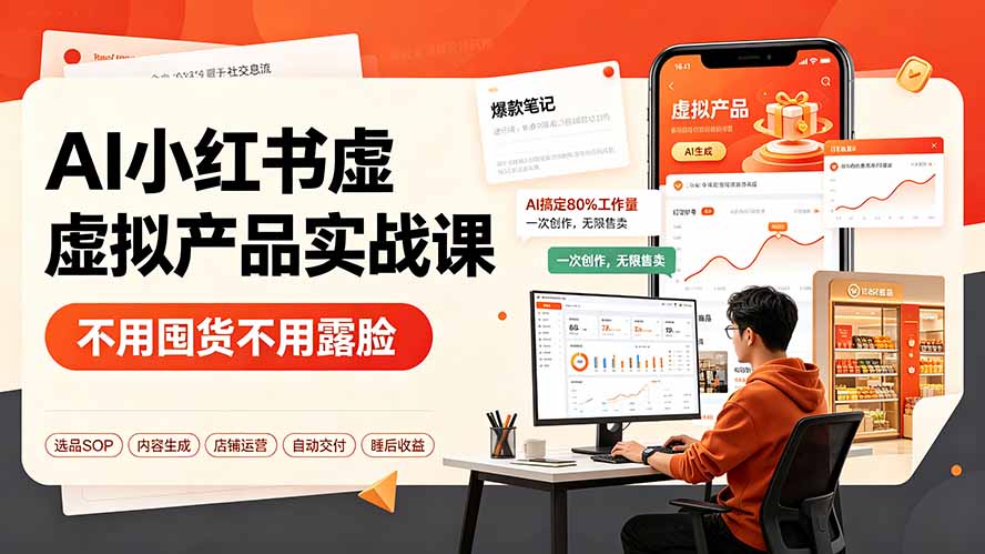 [小红书]（19314期）AI小红书虚拟产品实战课-更新：不用囤货不用露脸，AI搞定80%工作量，一次创作无限售卖睡后收益