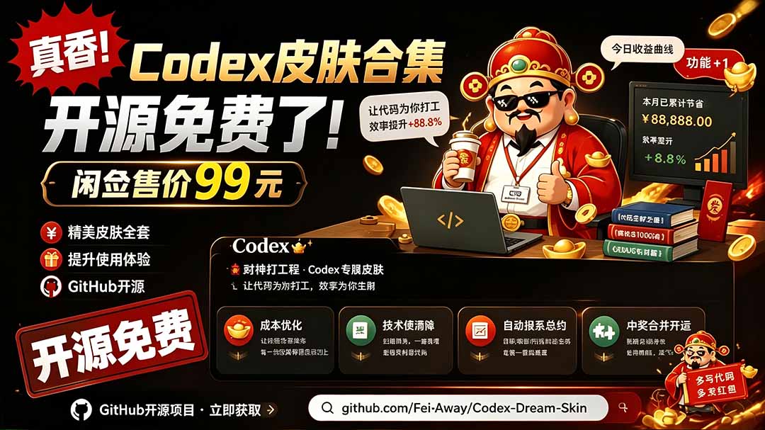 [其它资料]（19432期）闲鱼售卖99元的Codex皮肤包，GitHub 免费开源了！让你的codex变成精美界面 Codex Dream Skin-第2张图片-智慧创业网