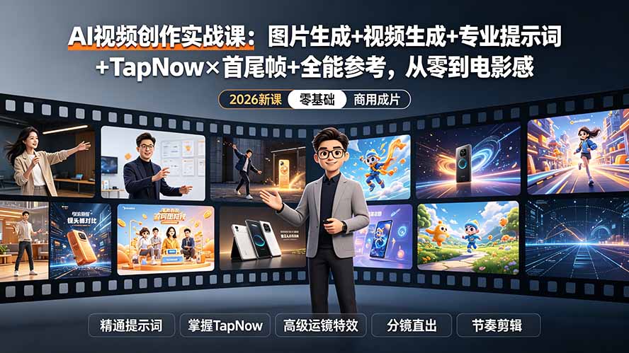 [短视频运营]（19383期）AI视频创作实战课：图片生成+视频生成+专业提示词+TapNow×首尾帧+全能参考，从零到电影感成片-第1张图片-智慧创业网
