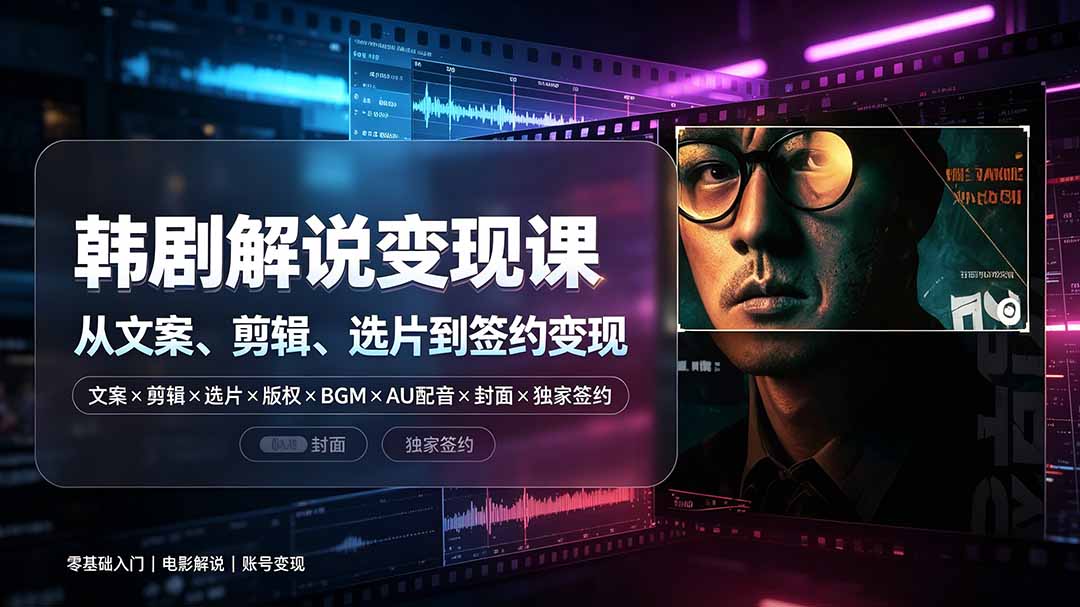 [短视频运营]（19438期）抖音270W粉丝博主亲授韩剧解说课：文案×剪辑×选片×版权×BGM×AU配音×封面×独家签约，零基础到变现-第1张图片-智慧创业网