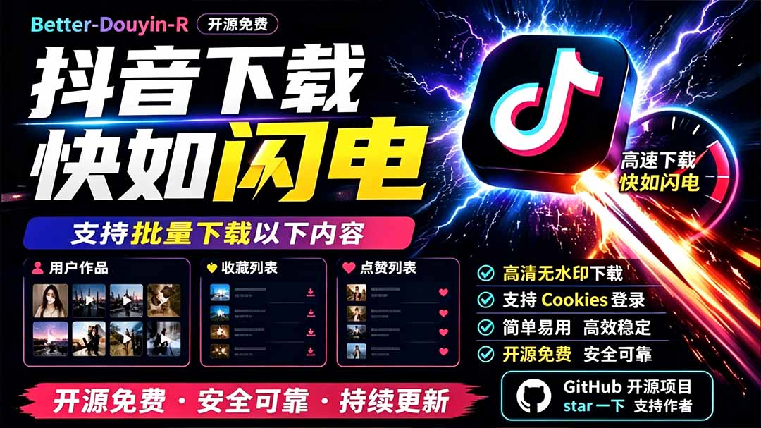 [短视频运营]（19445期）别再乱找了！D音下载快如闪电，支持批量下载用户作品收藏列表和点赞列表，开源免费 Better-douyin-R-第2张图片-智慧创业网