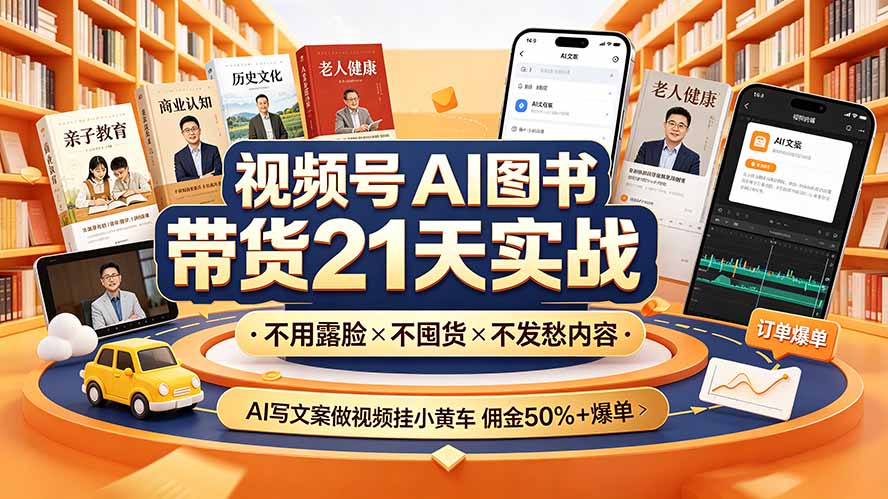 [短视频运营]（19476期）视频号AI图书带货21天实战：不用露脸×不囤货×不发愁内容，AI写文案做视频挂小黄车，佣金50%+爆单-第1张图片-智慧创业网