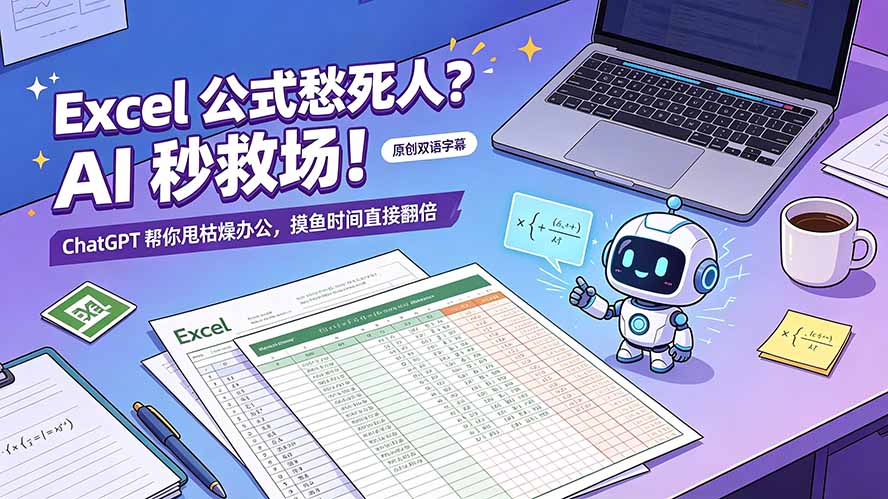 [国外项目]（19487期）Excel 公式愁死人？AI 秒救场！ChatGPT 帮你甩枯燥办公，摸鱼时间直接翻倍【原创双语字幕】