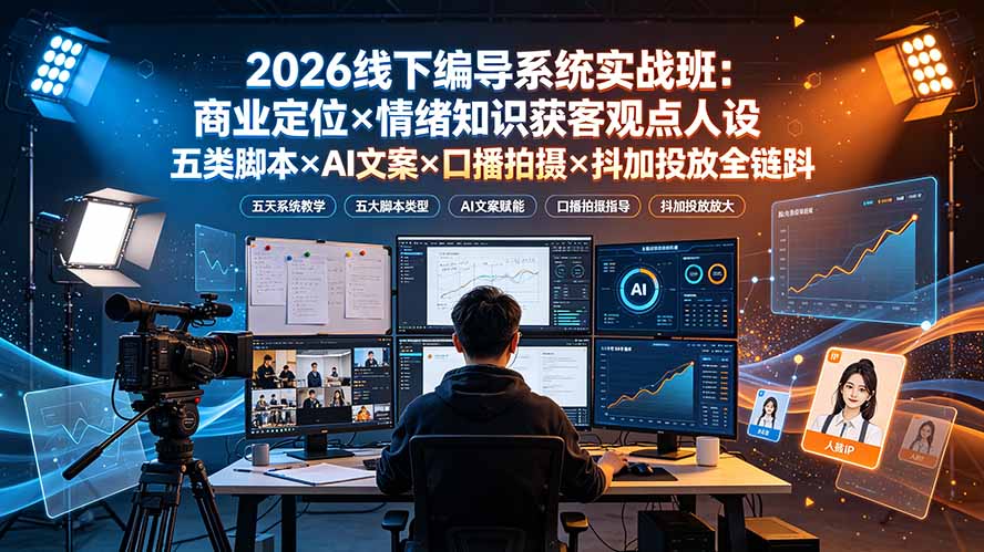 [AI人工智能]（19501期）2026线下编导系统实战班：商业定位×情绪知识获客观点人设五类脚本×AI文案×口播拍摄×抖加投放全链路-第2张图片-智慧创业网