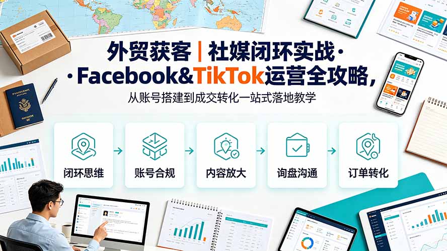 [国外项目]（19526期）外贸获客｜社媒闭环实战·Facebook&amp;TikTok运营全攻略，从账号搭建到成交转化一站式落地教学