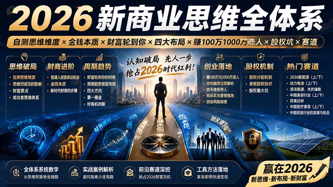 [投资理财]（19696期）2026新商业思维全体系：自测思维维度×金钱本质×财富轮到你×四大布局×赚100万1000万选人×股权坑×赛道-第2张图片-智慧创业网