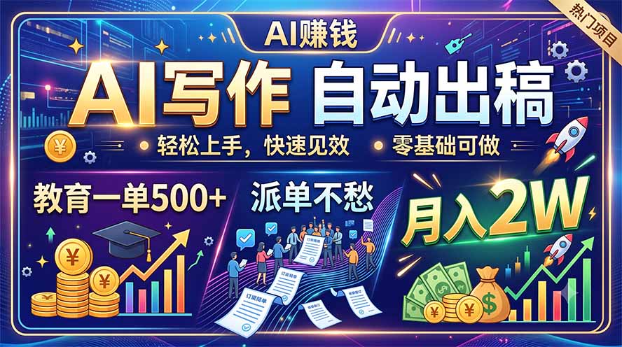 [虚拟项目]（19614期）AI写作自动出稿，教育一单500+，派单不愁，月入2W-第1张图片-智慧创业网