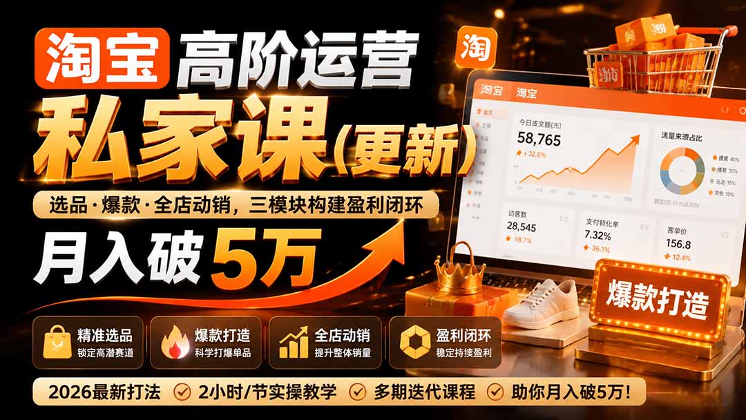 [国内电商]（19726期）淘宝高阶运营私家课（更新26年）：选品、爆款、全店动销，三模块构建盈利闭环，月入破5万-第1张图片-智慧创业网