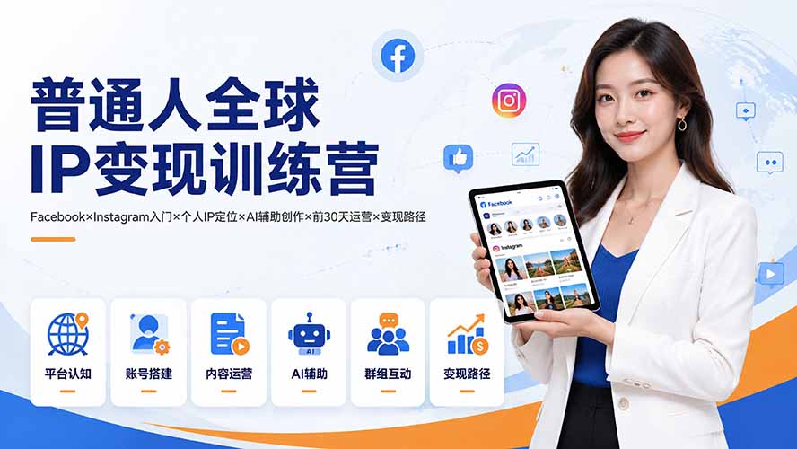 [国外项目]（19568期）普通人全球IP变现训练营：Facebook×Instagram入门×个人IP定位×AI辅助创作×前30天运营×变现路径-第2张图片-智慧创业网
